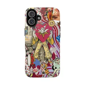 Circus Clown Collage Phone Case – Retro Vintage Aesthetic with Carnival Posters, Dice & Whimsical Art – Compatible with iPhone 7, 8, SE, X, XR, XS, 11, 12, 13, 14, 15, 16 & Samsung Galaxy S21, S22, S23, S24, S25, Trendy Protective Cover for Circus Lovers
