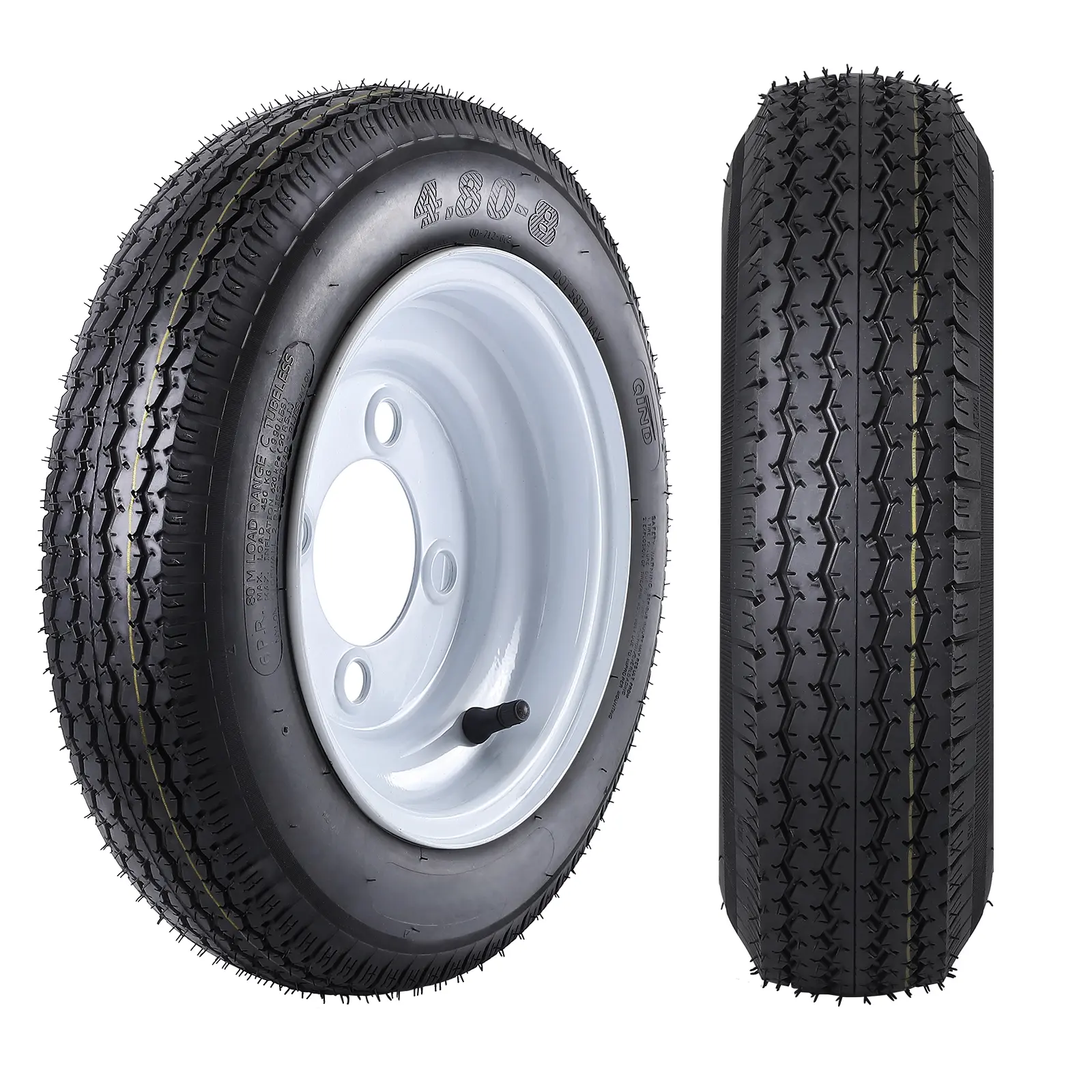Heavy Duty 4.80-8 Trailer Tires with 8'' Rims, 2 Pack – 4 Lug 4'' Bolt Design, 6 Ply Load Range C, Utility & Boat Trailer Replacement – Durable Construction, Performance, Safe