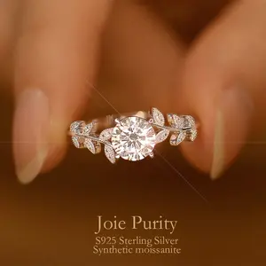 Sparkling Moissanite Laurel Leaf Ring S925 Silver Wedding Ring Holiday & Anniversary Jewelry Gift for Her