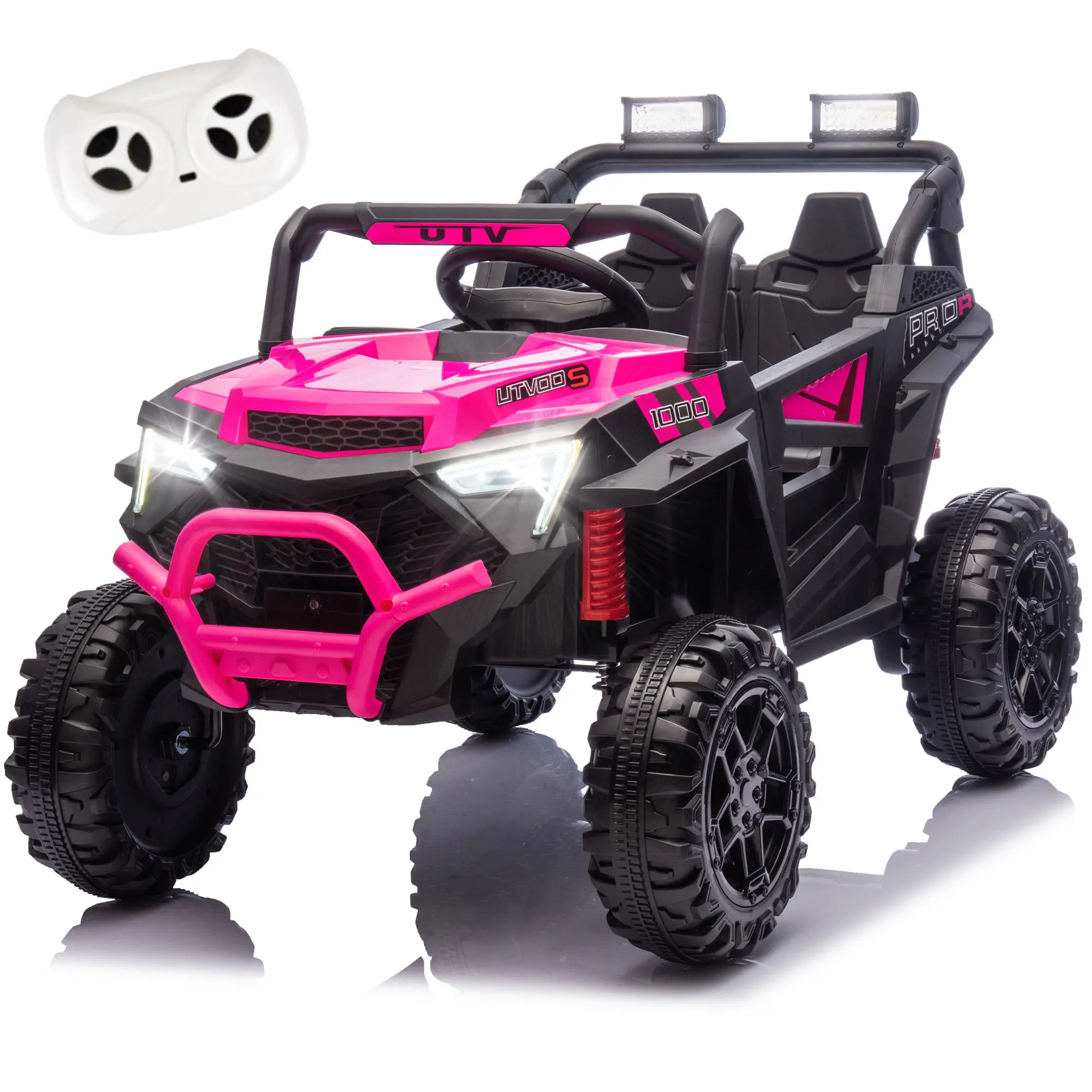 24V 400W Kids Ride On Electric UTV Power Wheels with Remote Control, 4-Wheel Suspension, LED Lights, Portable Handle, USB/MP3/Bluetooth Center Panel, Power Display for Ages 3+