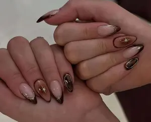 French Almond Press On Nails,hand painted nail,custom press on nails,3D Nails,Star Nails,Acrylic Nails  ,Fake nails,Nail Art,star nails