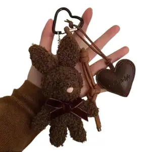 Kawaii Plush Rabbit Keychain Doll Charm Y2K Cute Sweet Bunny Stuffed Toy Keyring Backpack Pendant Bag Decoration