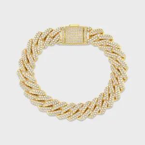 Iced Prong Cuban Bracelet 14K Gold Plated - 12mm
