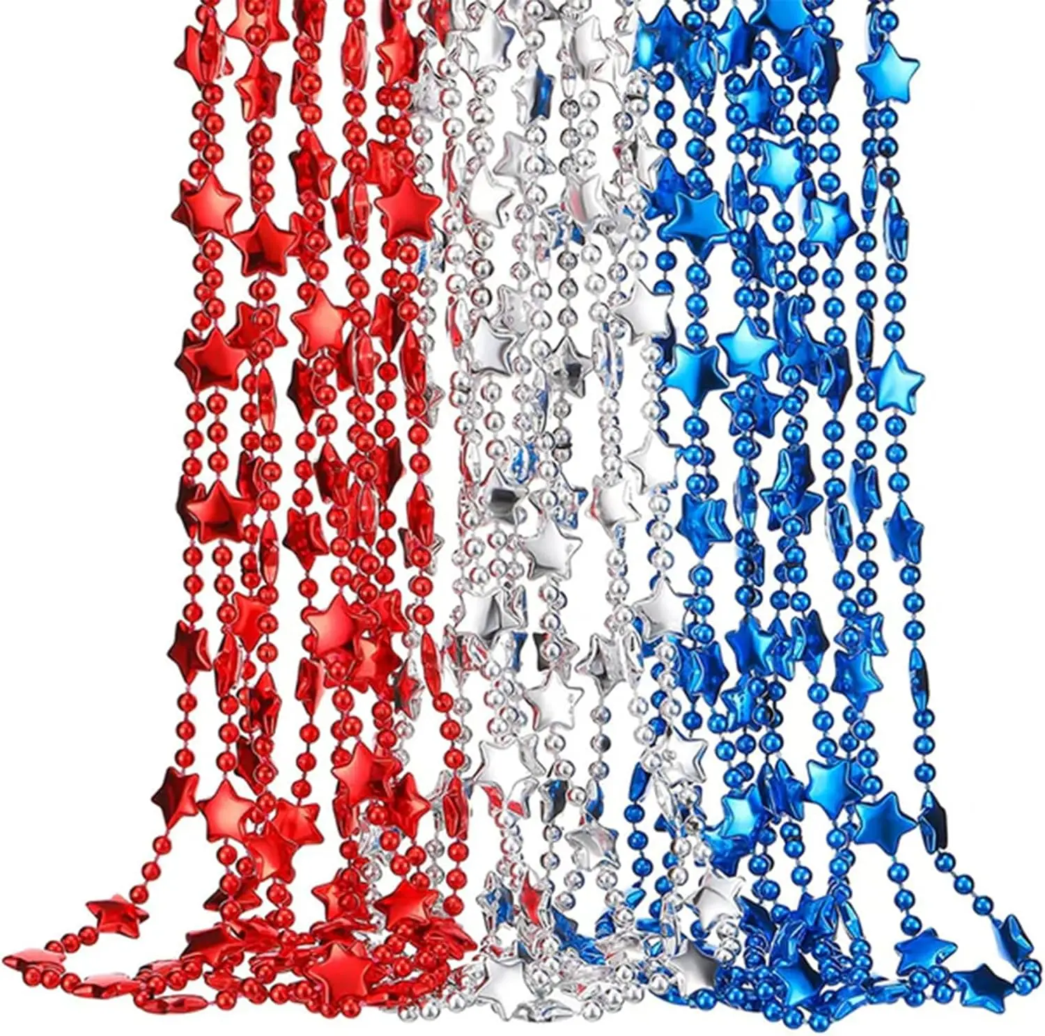 21Pcs 4th-of-July-Necklaces Independent-Day Patriotic Star Shaped Necklace Red-White-Blue Necklace for Adults Party Favors Accessories