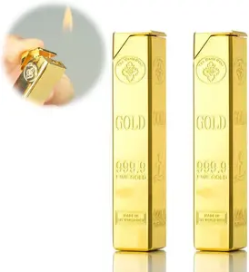 2PACK Golden Windproof Flame Adjustable Lighter,Cool,Jet Torch Flame Lighters,Butane Refillable Torch,BBQ Candles Camping (No Butane Fuel)