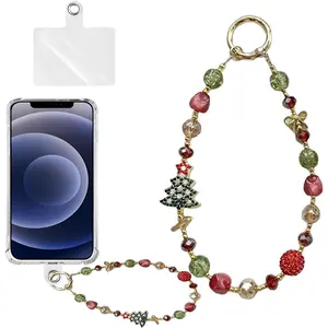Christmas Tree Santa Claus Metal Phone Lanyard Cellphone Wrist Strap Phone Charm Chain Keychain Cellphone Lanyard，Anti-Theft Wrist Strap Gift for Christmas& Thanksgiving Day