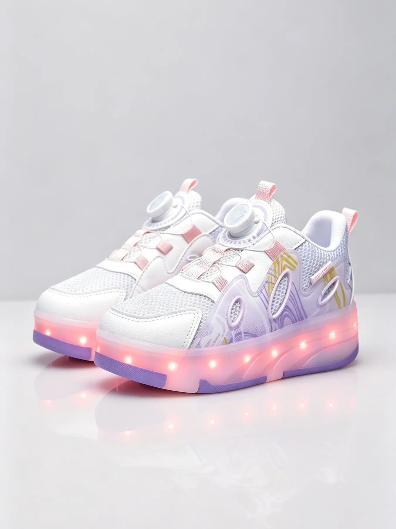 Toddler Kids Preschool Footwear LED Light Up Roller Skate Shoes, 4 Wheels Retractable Flashing Sneakers, Adjustable Knob Breathable Mesh Casual Sports Shoes for Boys Girls Outdoor Play