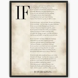 If Rudyard Kipling motivational poster, if poem Kipling inspirational prints, Student Wall Art Poetry Dorm Decor