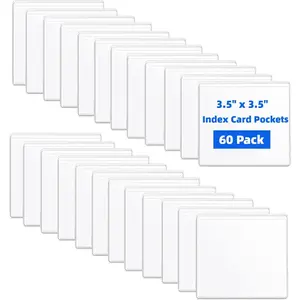 60 Pack Label Pockets, Clear Self-Adhesive Plastic Index Card Holders with Top Open,Square Label Sleeves for Organizing Storage Bins (60, 3.5 x 3.5 inches)