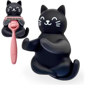 Cute Black   Razor Holder for Shower Adhesive Sticky Heavy Duty  Wall Hooks, Black  Razor Hooks for Bathroom Inside Shower Wall  Loofah Towel
