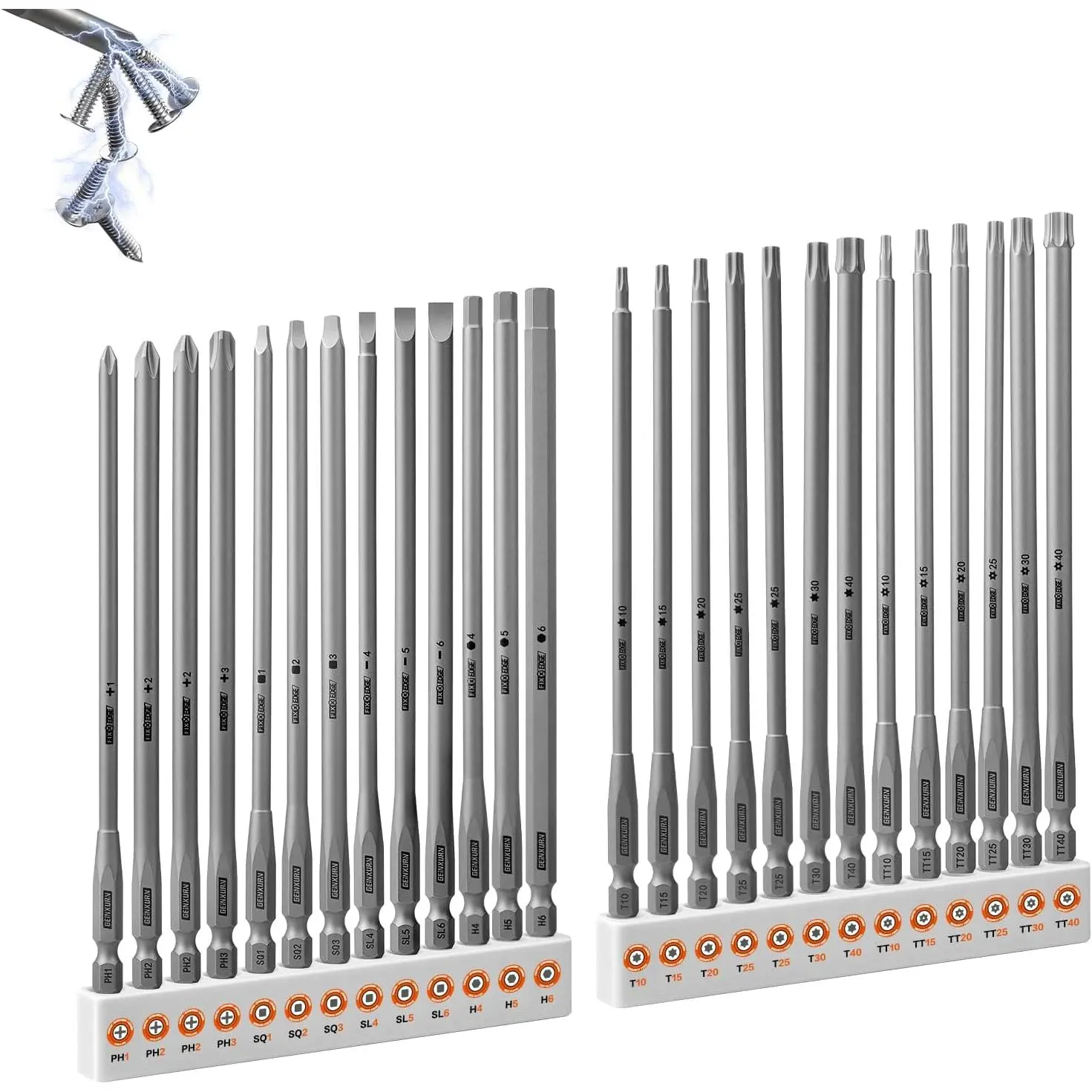 26Pieces Fixedge Screwdriver bit set, 6 inches Magnetic Alloy Steel Phillips/Slotted/Square/Torx/Hex/Security Torx Insert Power Bits Tips with Storage Organizer for Home Repair