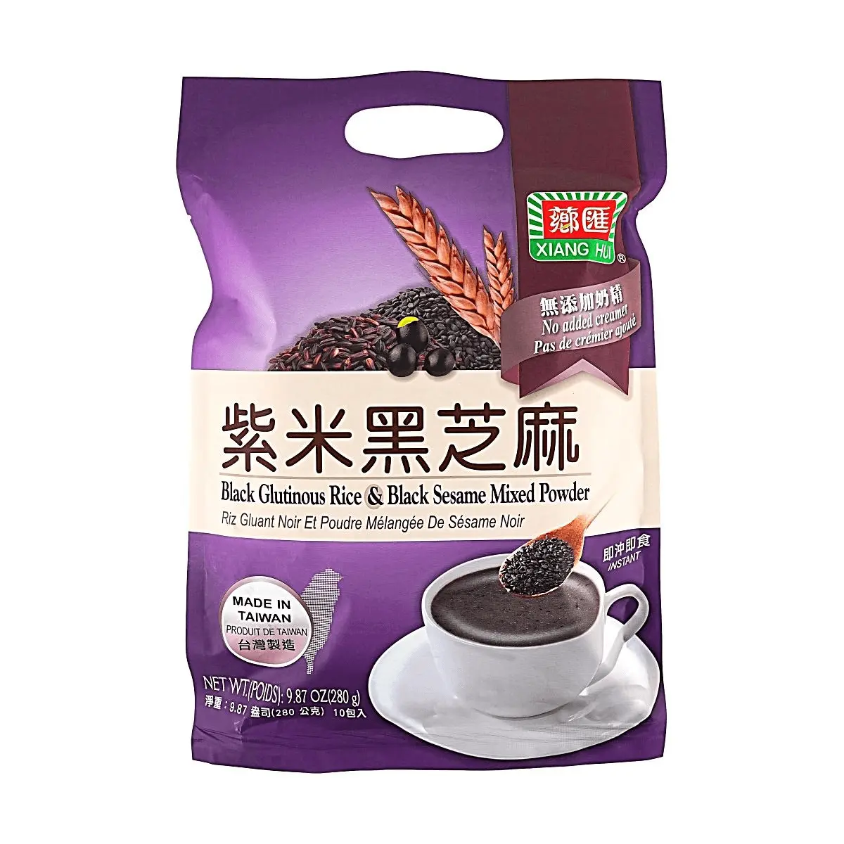 XIANG HUI Taiwan Black Sesame Powder 280g - Pure Purple Rice & Black Sesame Blend for Healthy Smoothies, Porridge, Baking
