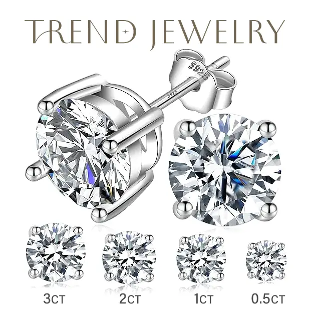 925 Sterling Silver Synthetic Moissanite Stud Earrings For Women Men Unisex Jewelry