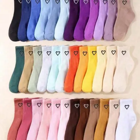 Women's Random Color Heart Print Mid-calf Socks, Casual Comfortable Breathable Socks for Daily Wear, Women's Socks for All Seasons, Casual Comfy Socks, Socks Set