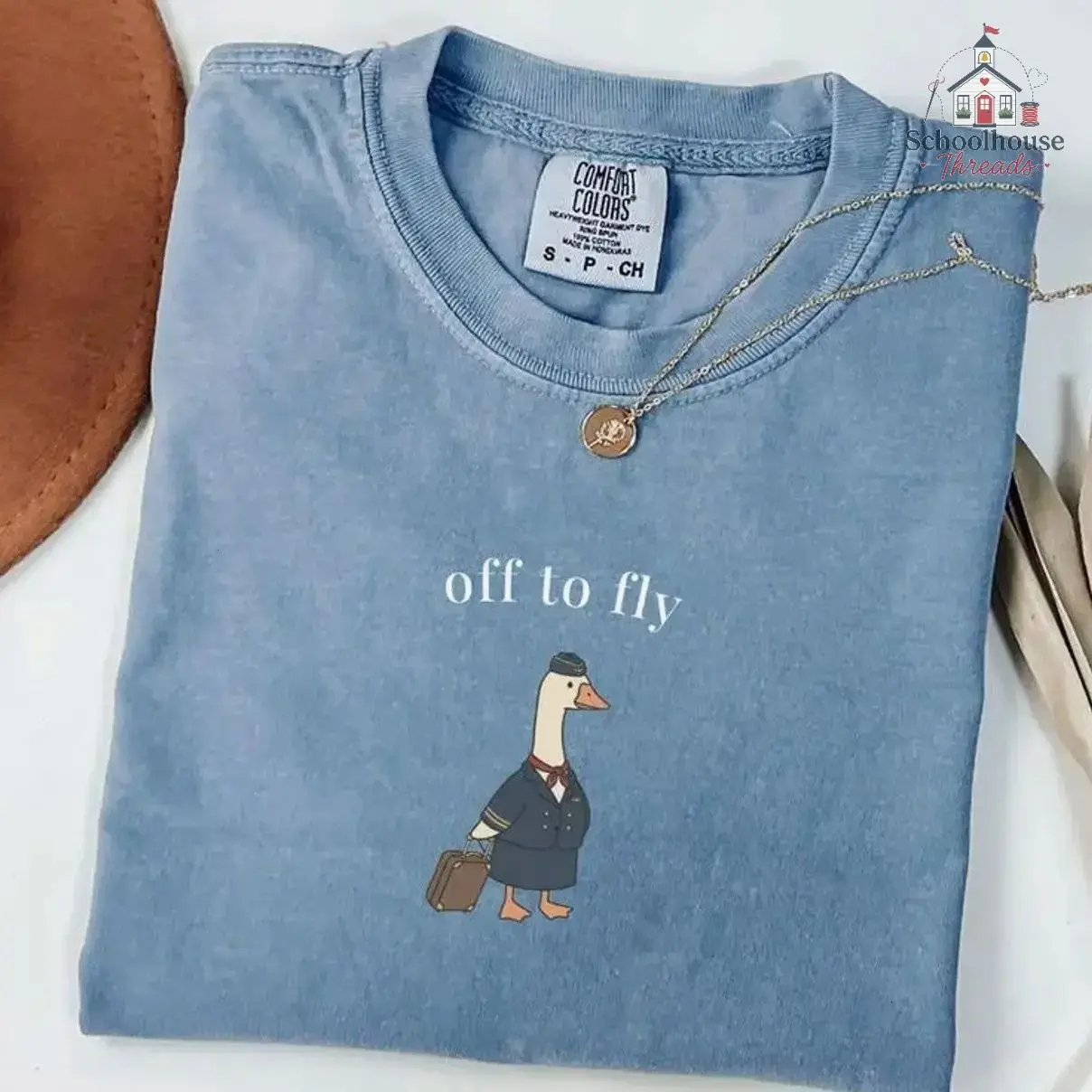 Comfort Colors Funny Flight Attendant Goose TShirt, Unisex Airline Crew Tee for Moms, Cute Vintage Gift, Apparel Made In The US - Schoolhouse Threads