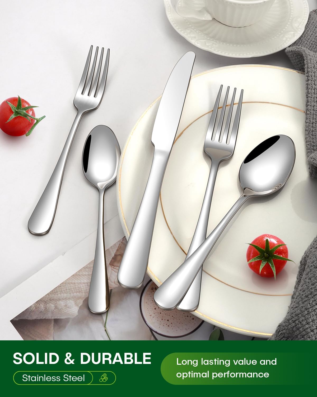 60-Piece Silver Stainless Steel Cutlery Set with Forks, Knives, Spoons - Durable Tableware Utensils, Knives Kitchen Set for Home Kitchen, Outdoor Use 60-Piece Silver Stainless Steel Cutlery Set with Forks, Knives, Spoons - Durable Tableware Utensils, Knives Kitchen Set for Home Kitchen, Outdoor Use