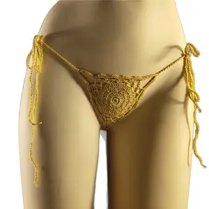 Boho Hollow Crochet Triangle Bikini Women Lace Up Beach Vacation Swimsuit