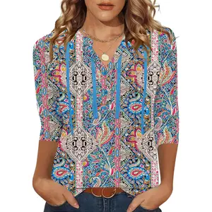 3/4 Length Sleeve Womens Tops Summer V Neck Lace Pleated Button Down Blouses Dressy Casual Elegant Tunic Shirts mms Social Justice Salt Flavor women