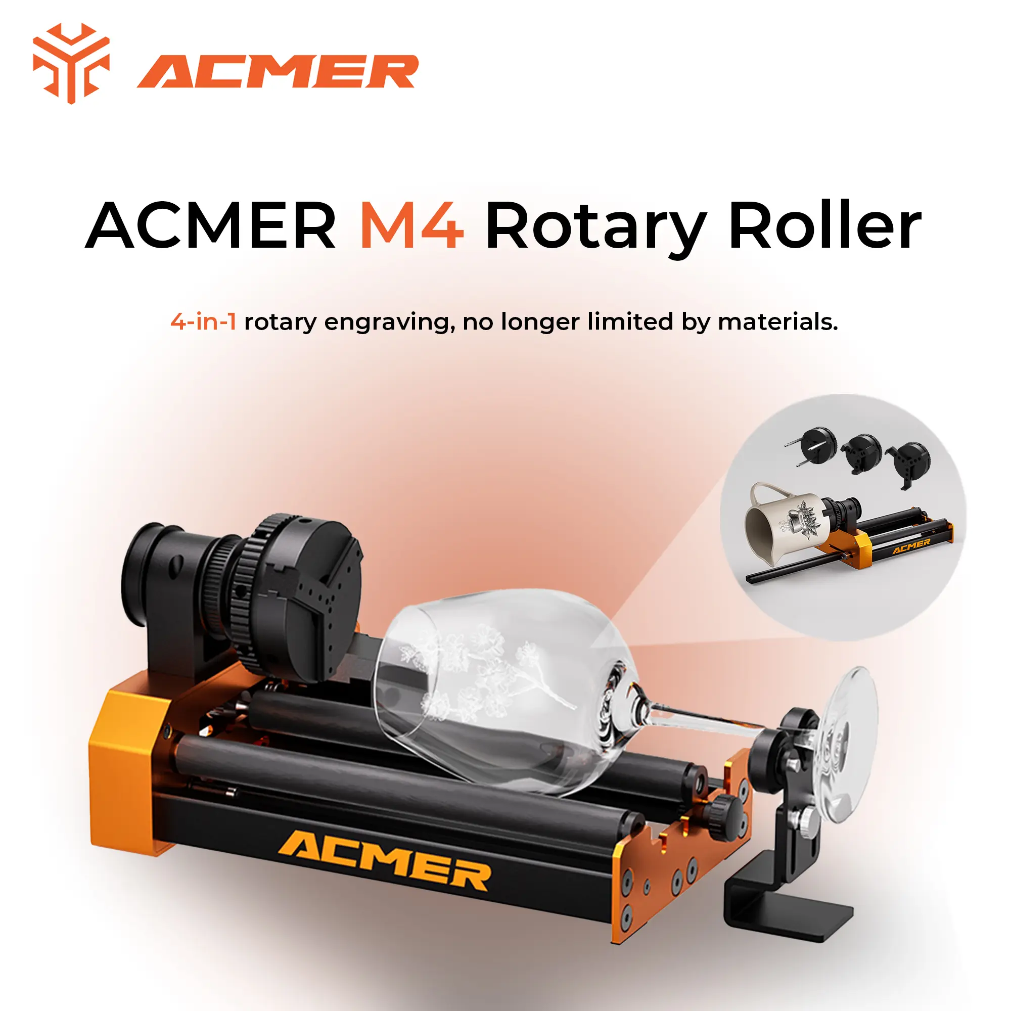 ACMER M4 Rotary Kit | 4-in-1 Engraving for Cups, Bottles & Rings | 360° Rotation | Perfect for Custom Projects
