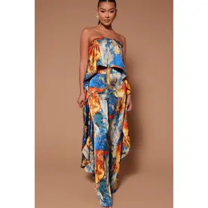 Eva High Low Satin Top - Royal/combo T