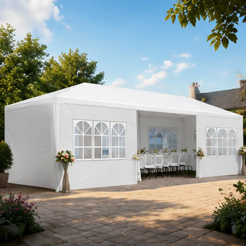 10x30FT Outdoor Garden Gazebo Wedding Party Tent Canopy Marquee with 8 Removable Sidewalls White Fabric+Metal Shelter for Backyard Lawn Events Large Spacious, White Color Options, Fabric+Metal Material, Product Dimensions: 118.00 W x 355.00 D
