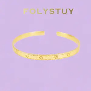 《YNT06》58mm Dainty Four-Leaf Cuff, Adjustable Fit, Timeless Stackable Bracelet for Women