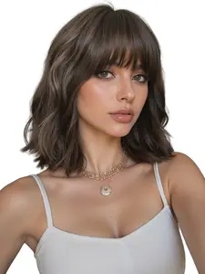 12 Inch Curly Short Wig with Bangs, Deep Synthetic Hair, Natural Looking Wig, Easy to Manage, Suitable for All Ages, Daily Wear