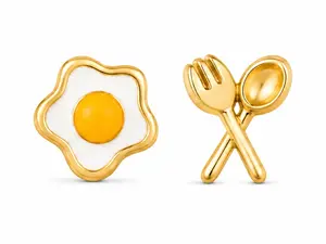 925 Sterling Silver 14k Gold Plated Breakfast Food Stud Earrings – Egg, Fork & Spoon Mismatched Earrings