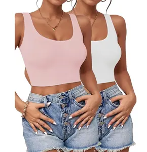 Women's Premium Cotton Crop Cami Tank Top - U-Neck, Sleeveless, I-Shaped, Spandex, Soft, No-Ride, Tag-Free Comfort, Athletic, for Outdoor Sports & Everyday Casual