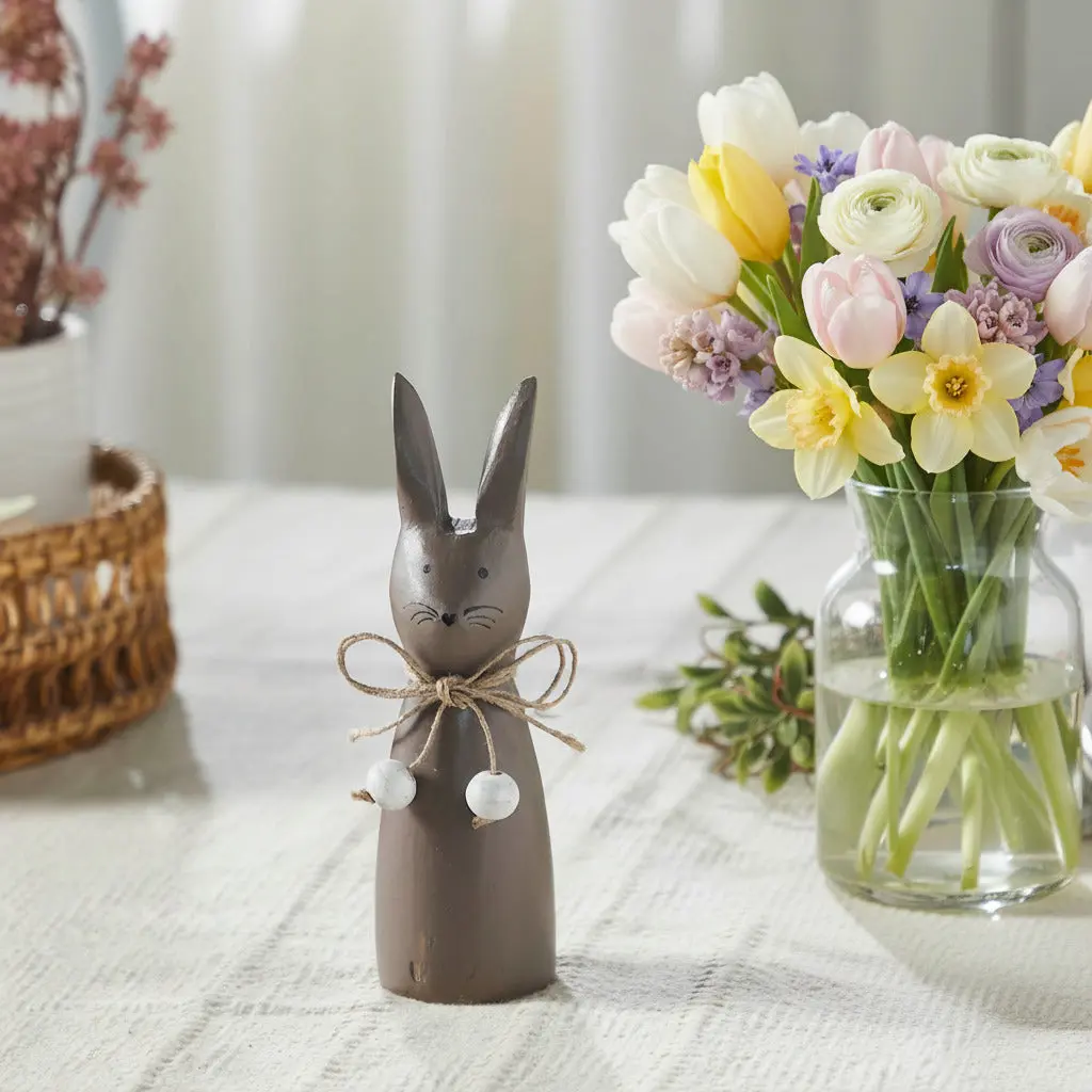 Spring In Bloom Wooden Cone Rabbit Figurine, Antique Bunny Collectible Figurine for Home Decor, Bunny Collectible Figurines
