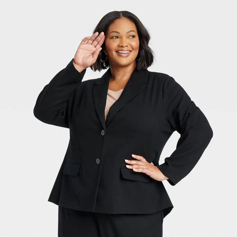 Ava & Viv Women's Front-Button Blazer Jacket Lightweight Tunic Length Ava & Viv Women's Front-Button Blazer Jacket Lightweight Tunic Length