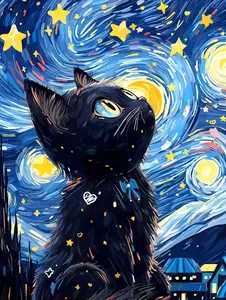 DIY 5D Diamond Painting Kit Starry Night Black Cat Art for Adults Home Wall Decor 12x16inch