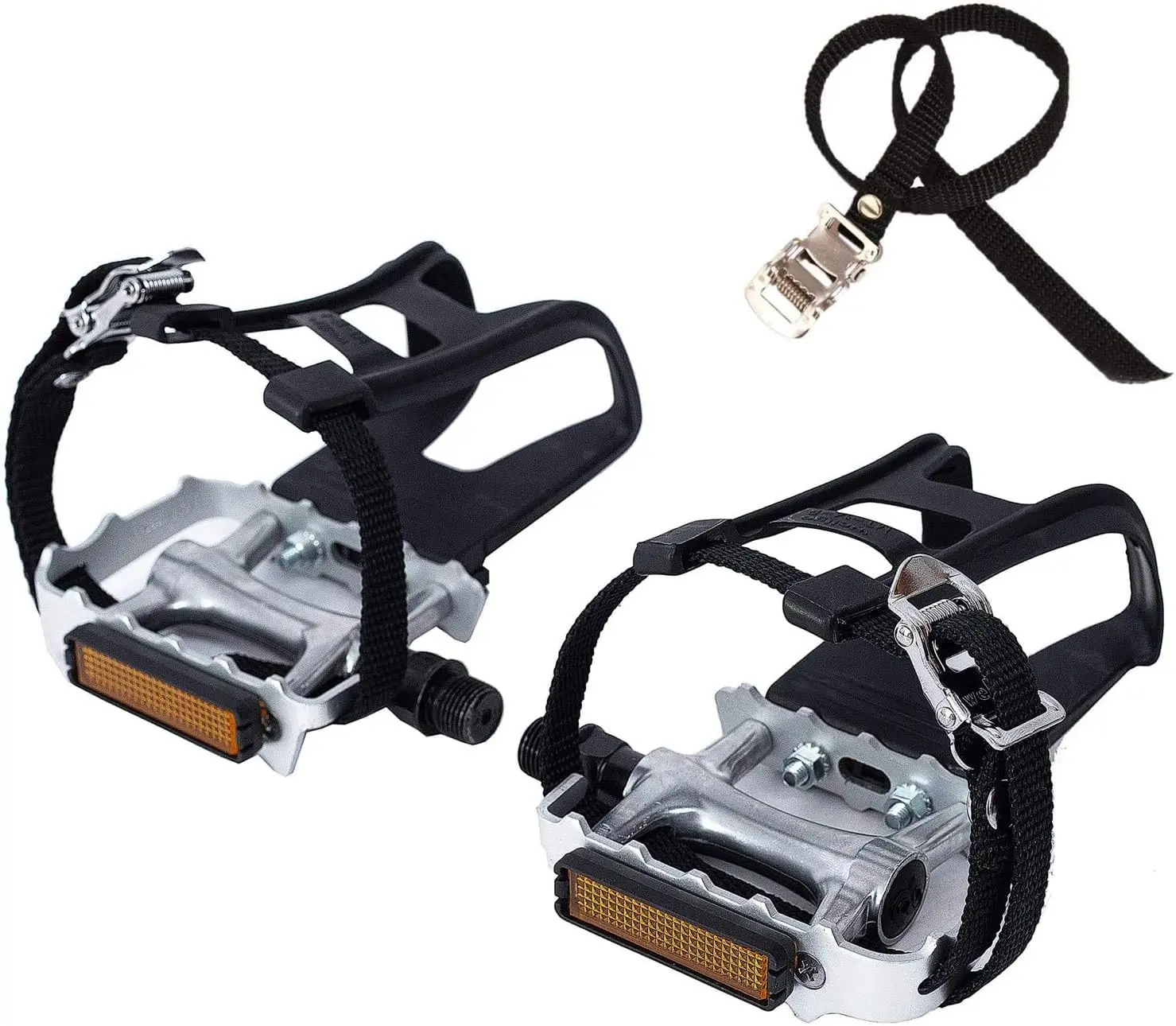 -Terrain  Pedals with  Clips & Adjustable Straps Dual-Purpose /Alloy Bicycle Pedals 9/16" Spindle - Indoor/Outdoor Use for Exercise/Spin/Road Bikes MTB