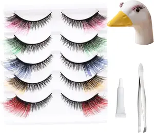 5 Pair Porch Goose Colored Fluffy Lashes Eyelash for 23/17'' Plastic Lawn Goose Statue, Reusable Porch Goose Outfits Costume for Outdoor Garden Patio Yard Goose Decoration tiktokshopspringglowup