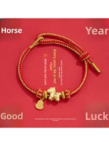 New Chinese Style Red Rope Bracelet DIY Handmade Braided Year of the Horse Zodiac Luck Charm Gift for Men and Women