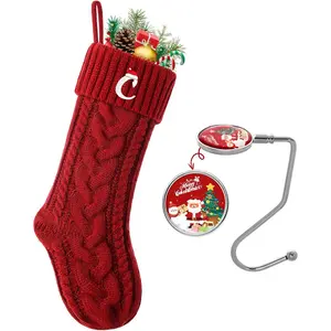 18’’ Large Christmas Stockings with Initials, Embroidered Monogram Knit Letter Stocking for Kids, Ideal for Holiday Family Fireplace or Party Decoration, Red C