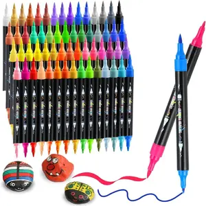 Acrylic Paint Marker Pen Set, 30/48/60pcs Double-ended Acrylic Paint Marker Pen, Water-based Marker Pen for Wood, Plastic & Canvas, Art Supplies
