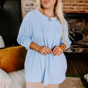 Myosotis Plus Size Ribbed Textured Long Sleeve T Shirt