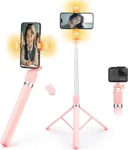 Selfie Stick with Rugged Tripod, Extendable 69 Inch Phone Tripod with Detachable Wireless Remote, Ring Light,360 Rotation Phone Holder for Smartphone
