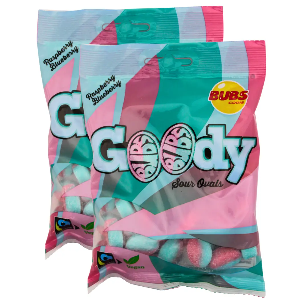 Bubs Swedish Candy - Blueberry Raspberry Sour Ovals, Pack of 2 x 90g bags, Swedish Candy, Foam Candy