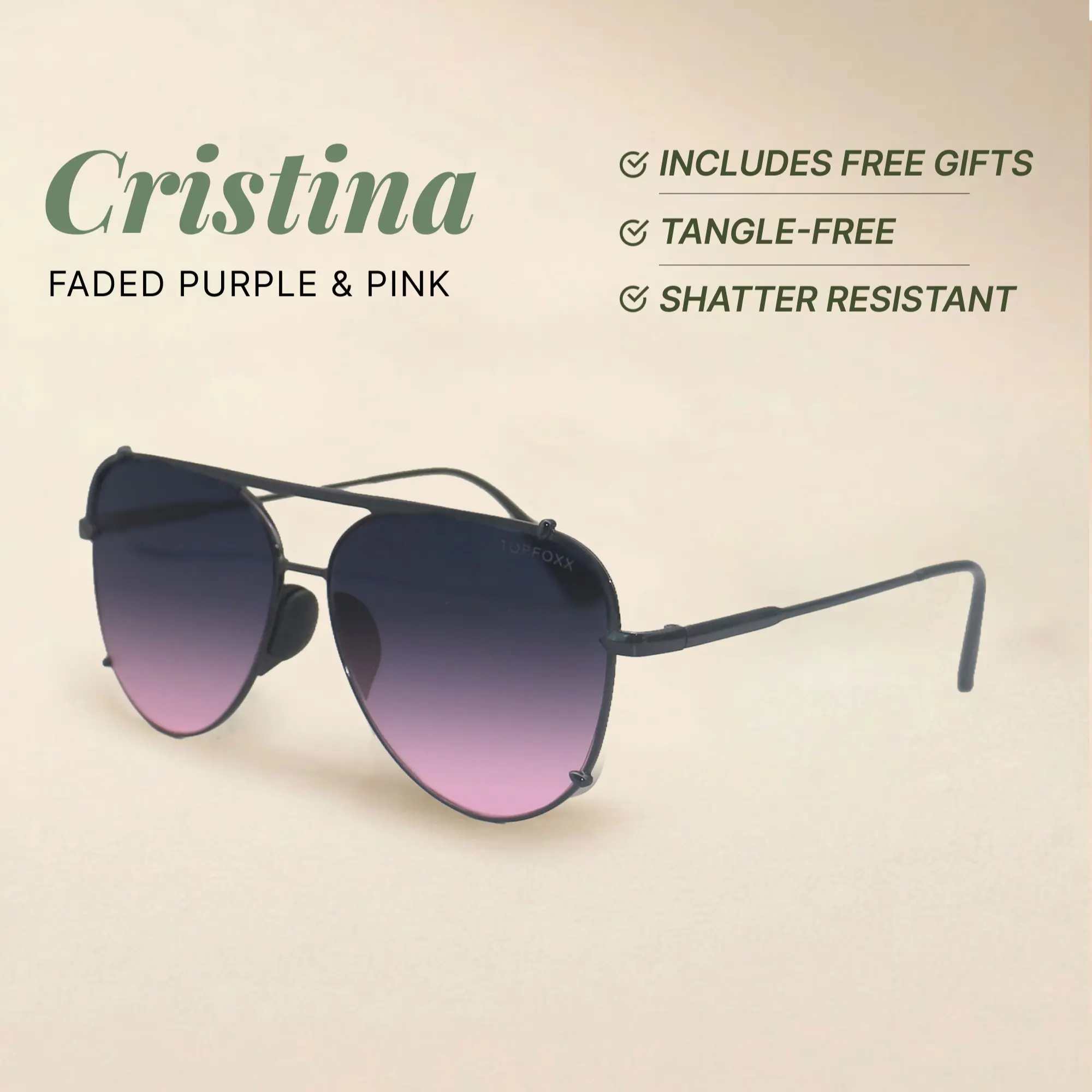 Cristina - Faded Purple & Pink - Tangle Free Round Aviator Sunglasses - Certified Shatter-Resistant Lenses - UV400 - For Women & Men