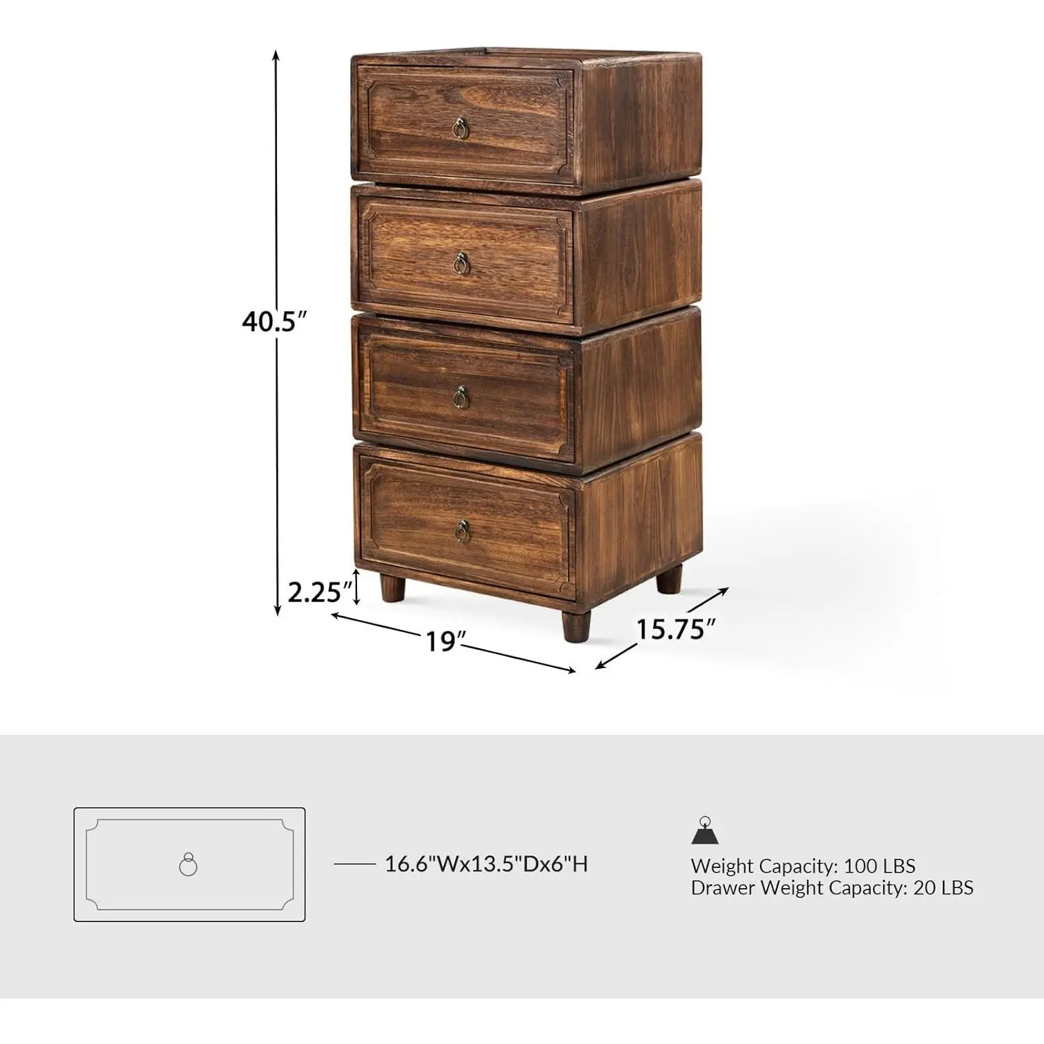 Wood Nightstand Set of 2 with Modular Drawers, Bedside Table Set with Storage, Traditional Dresser for Bedroom, Dorm Nightstand with 2 Drawers, Walnut