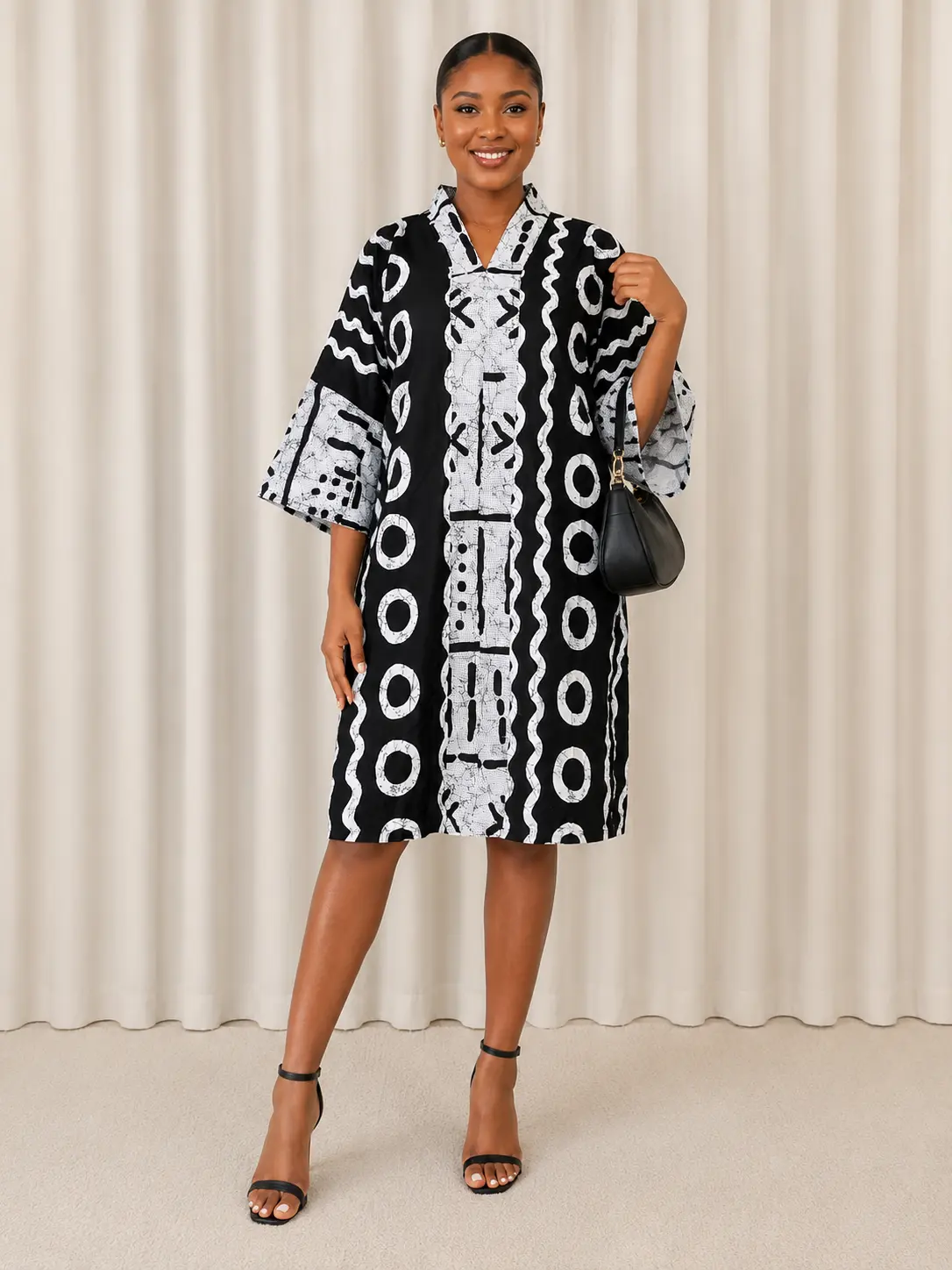 Women’s African Print Ankara Wax Dress – Red, Black & White with Unique Design and Comfortable Fit--