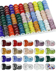 120PCS Rhinestone Large Hole Beads, European Spacer Beads for Jewelry & DIY Crafts