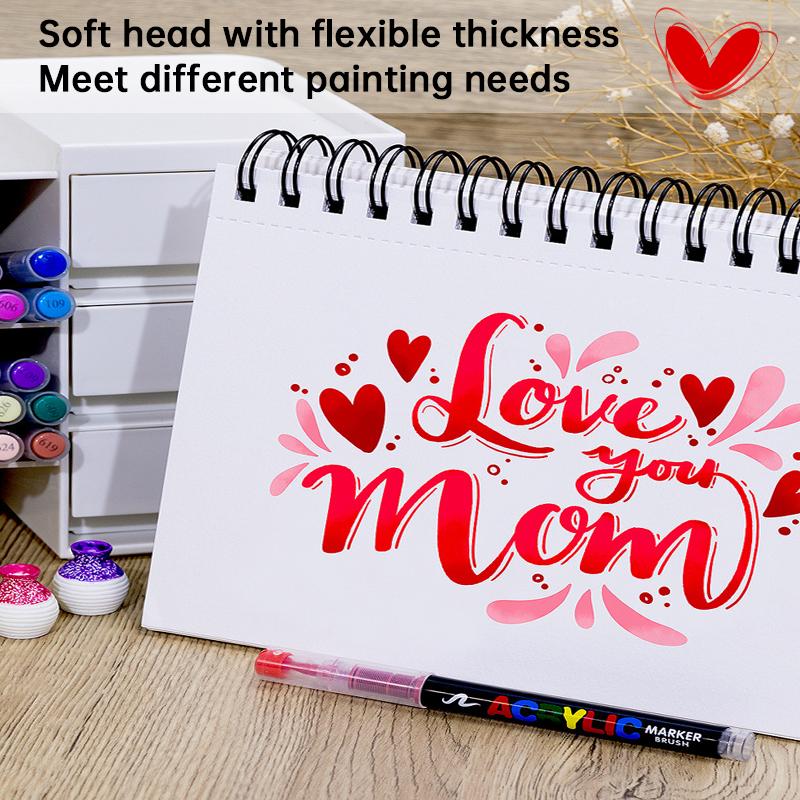 Acrylic Paint Marker - 36 Color pc Marker Pen Set, Artist Fine and Brush Tip Marker for Kids Adult Coloring Books Note Taking, Card Writing, Ston Graffiti, DIY Crafts, Drawing Art Supplies Kit and School Essential, exquisite Gift, Professional Art Pen Set