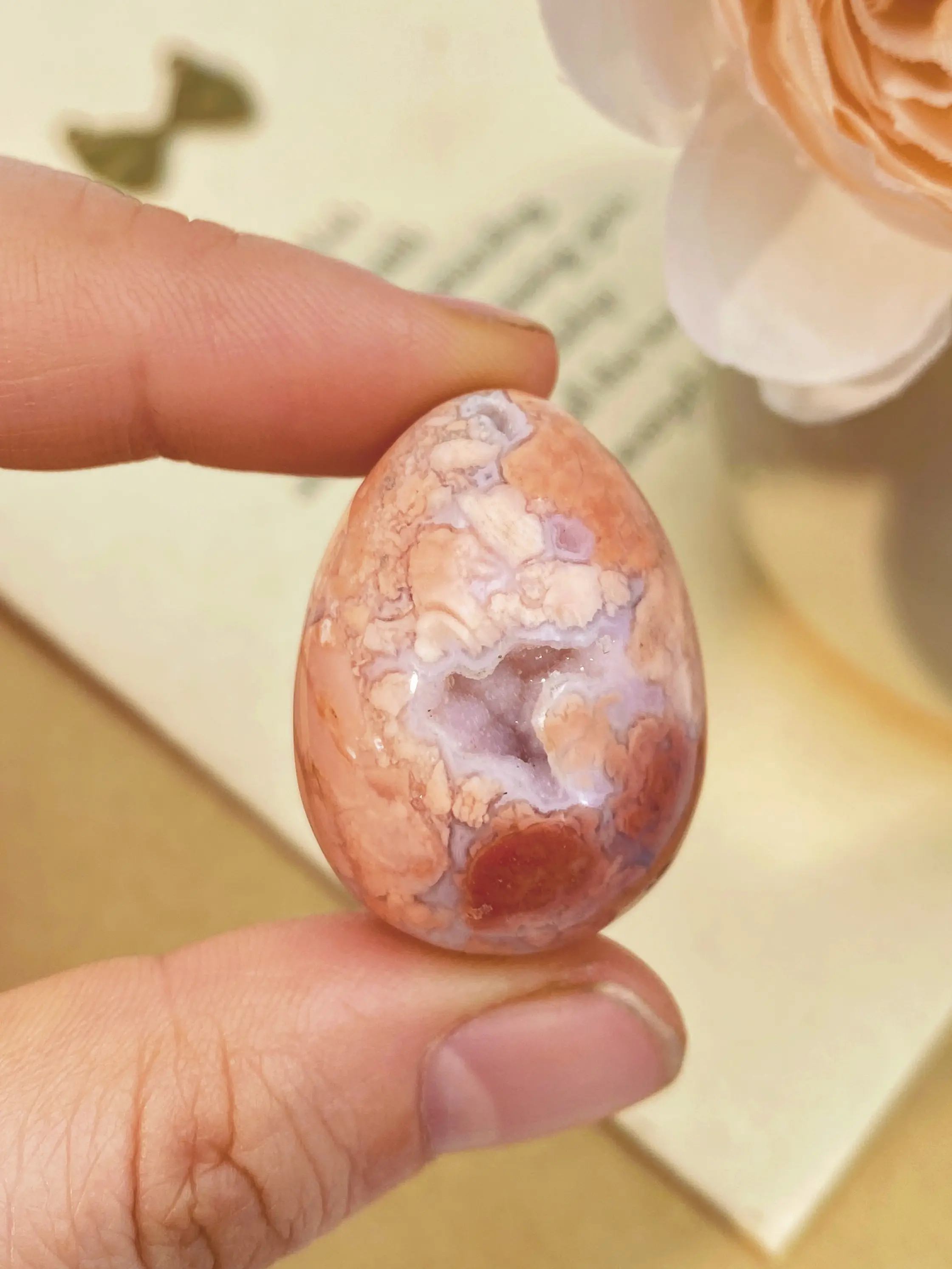 1pc Natural Crystal Mini Edition Pink Agate Egg, Creative Home Desktop Decoration Ornament, DIY Idea, Crystal Collection, Easter Gift, Best Choice for Crystal Lovers