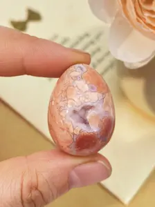 1pc Natural Crystal Mini Edition Pink Agate Egg, Creative Home Desktop Decoration, DIY Idea, Crystal Collection, Easter Gift, Best Choice for Crystal Lovers