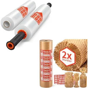 Stretch Film, 15''x1000'' Shrink Wrap for Pallet Wrap Wth 15"x 213' Honeycomb Packing Paper for Packing/Shipping/Moving