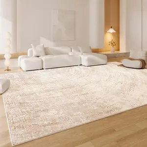 1pc Light Luxury Cream Style Living Room Plush Carpet Ins Minimalist Style Bedroom Decoration Beige Rug Modern Shaggy Rug Fluffy Soft Bedside Anti-slip Carpet Home Casual Washable Floor Mat