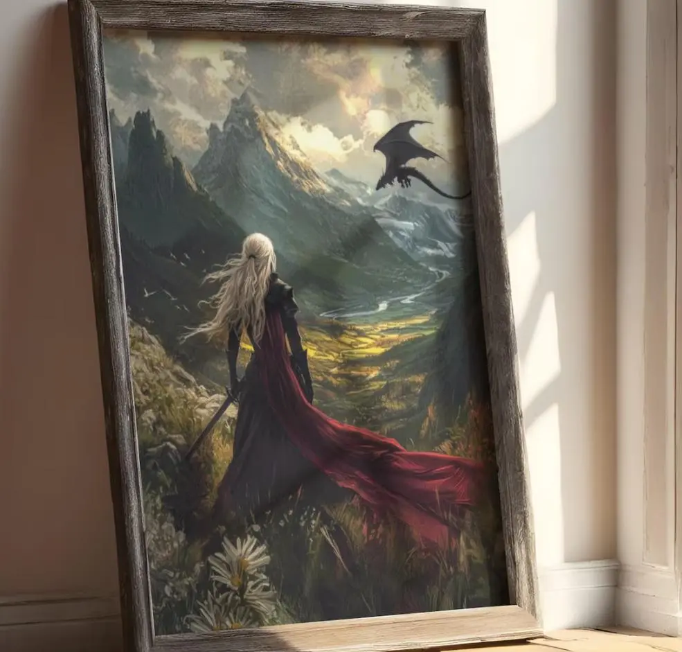 TOG Dragon Queen Posters Book lover gift Dragon Art Posters Woman Warrior Art Kingdom of Ash Dragon Rider Wall Art Sara J Maas